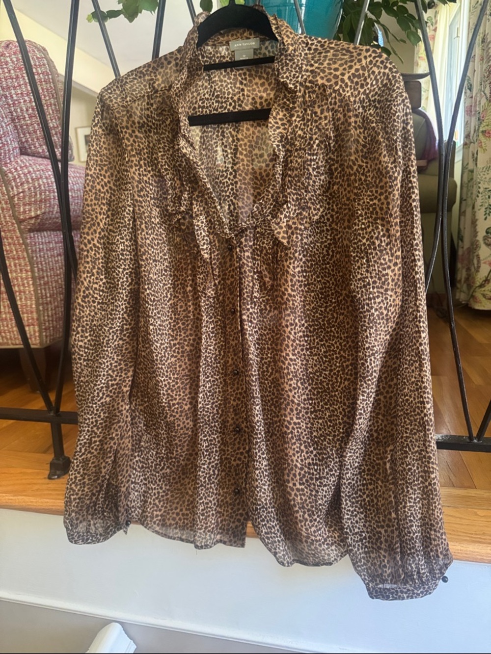 Ann Taylor Sheer Silk Brown Leopard Print Women's Blouse